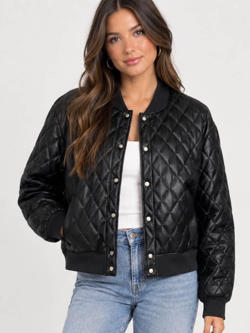 G by Giuliana Black Quilted Bomber Jacket
